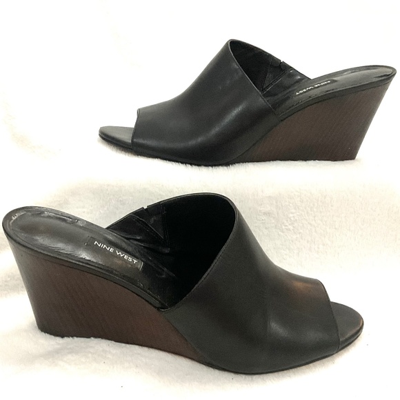 Black Nine West Janissah Chunky Peep Toe Slip On Mule Sandal Size 12M - Picture 3 of 13